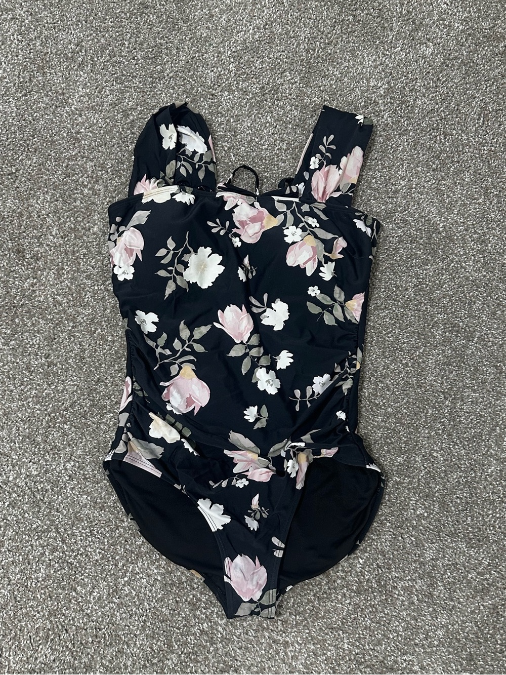 Janela Bay Thick Strap One Piece Swimsuit in Black Floral